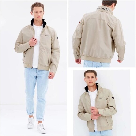 𝅺xxl TOMMY HILFIGER TAN & NAVY YACHT BOMBER COAT - Picture 1 of 7